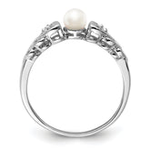 Sterling Silver Rhodium-plated Fresh Water Cultured Pearl & Diamond Ring